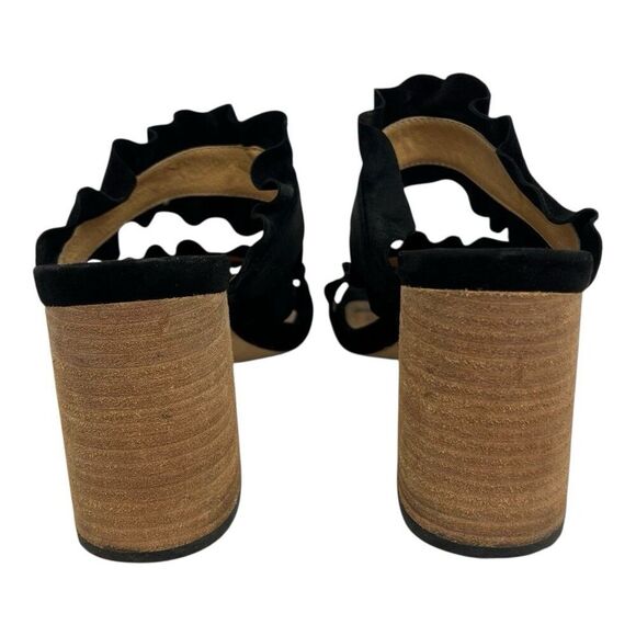 Free People Women's Size 39 US 8.5 Rosie Black Suede Ruffled Block Heel Sandals - Picture 6 of 8